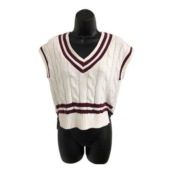 Jessica Simpson white & dark red cable knit v-neck sweater vest size XS new - Picture 6 of 10